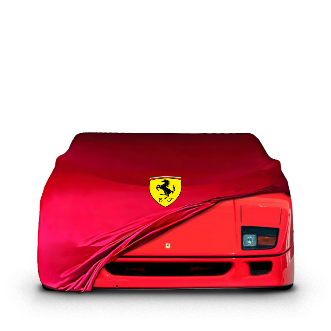 Indoor Autoabdeckung für Ferrari F40 mit Logo – maßgeschneidert, atmungsaktiv & edel

